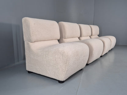 4 Vintage Modular 1970s Seats Reupholstered in white Boucle MCM Retro  EB12560