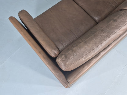 Vintage Thams 3 seater Sofa 1970s Denmark Leather Upholstery Retro MCM EB12446