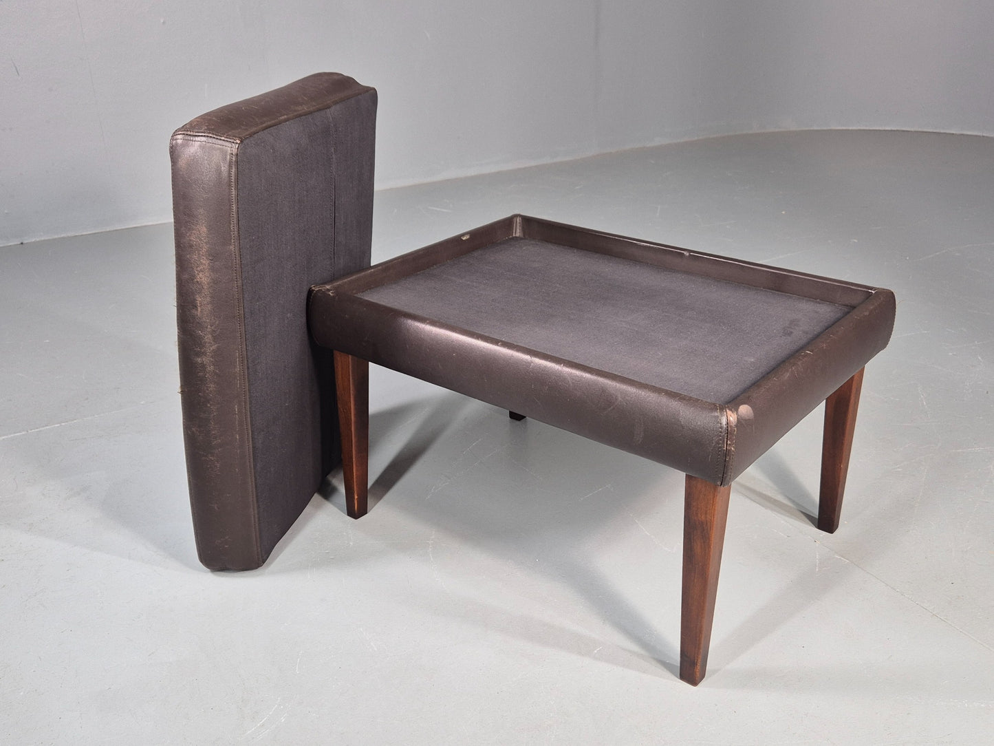 Vintage Mid Century Footstool Danish 1960s Retro Brown Leather EB12225