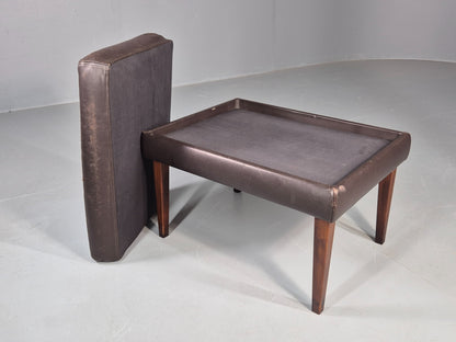 Vintage Mid Century Footstool Danish 1960s Retro Brown Leather EB12225