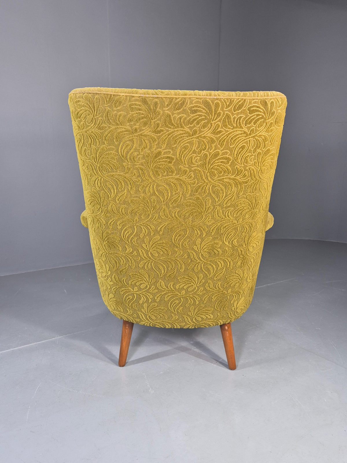 Vintage Danish Lounge Chair Green Floral Moquette Teak Detail MCM Retro EB13040