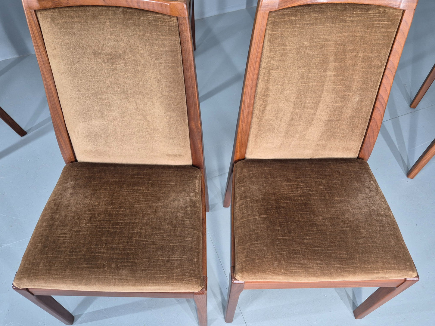 6 Vintage 1970s Nathan Dining Chairs Brown Velour Teak Retro MCM EB11921