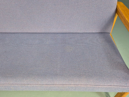 Vintage Danish 2 Seater Bench Sofa Oak Frame Purple Upholstery 1970s MCM EB08693
