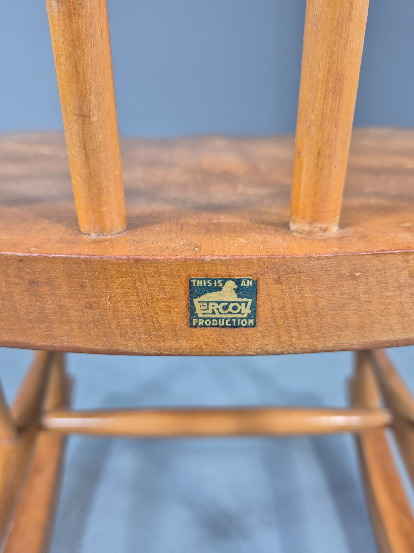 Vintage Ercol Rocker Blonde Wood Blue Badge 1960s Retro EB12308