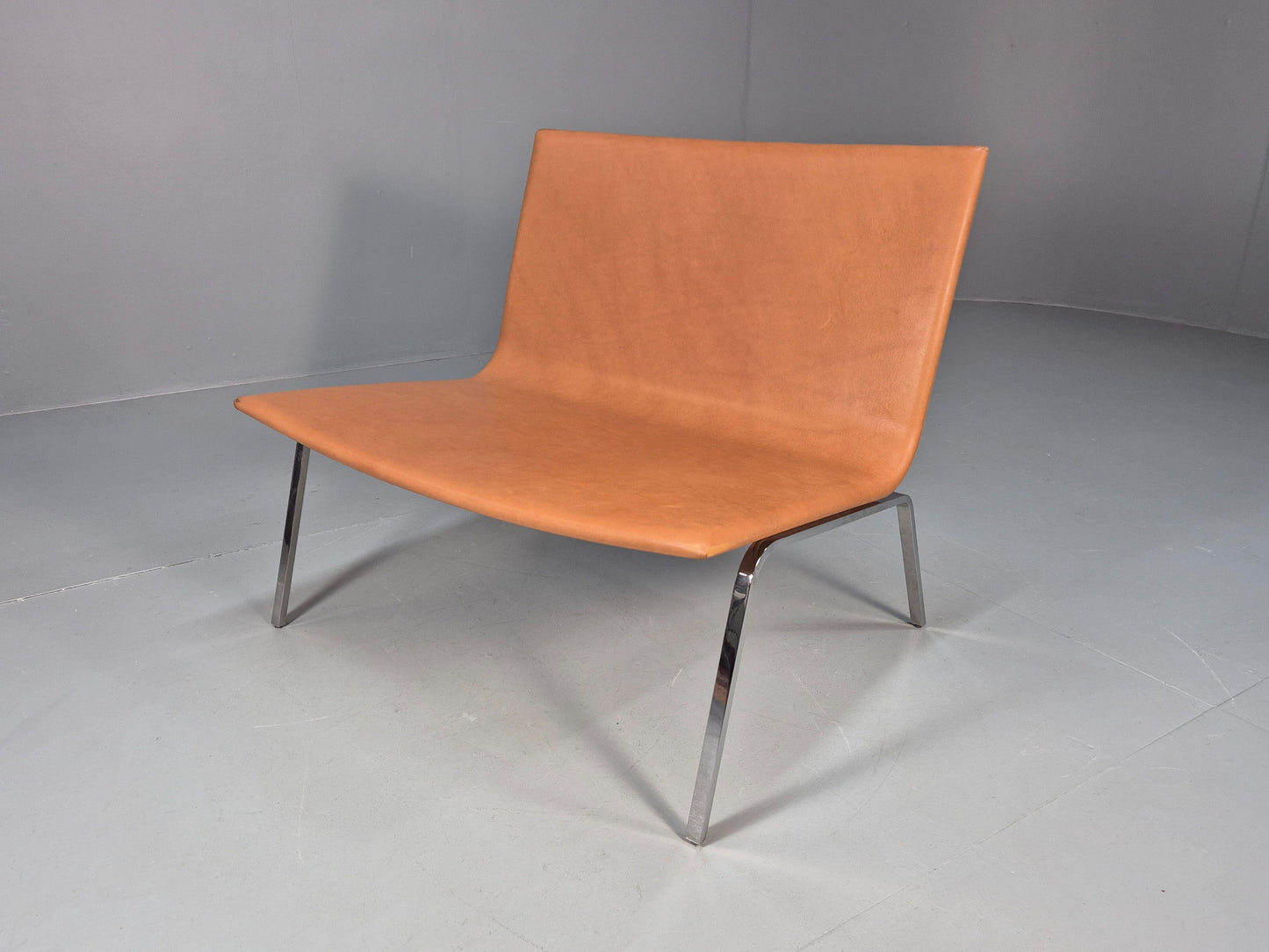 Vintage Tacchini Leather Lounge Chair Chrome Frame Modern Design EB9949