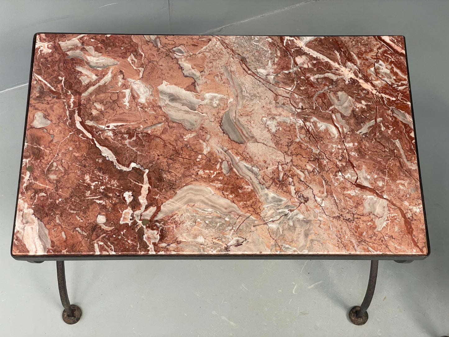 Vintage Wrought Iron Marble Side Tables Italian Breccia Pernice 1950s EB12301