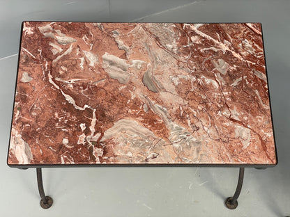 Vintage Wrought Iron Marble Side Tables Italian Breccia Pernice 1950s EB12301