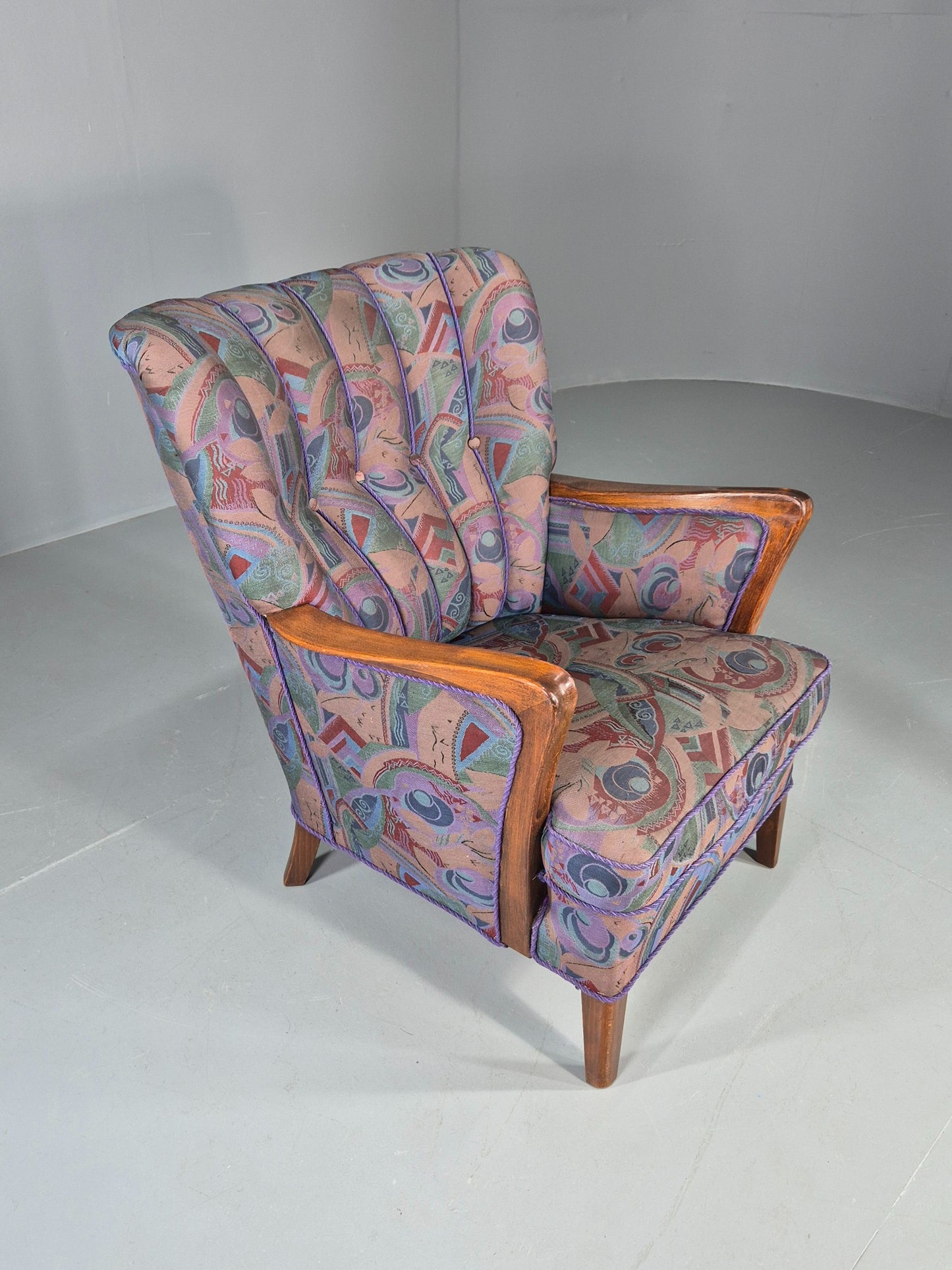 Vintage Danish Art Deco Armchair with 1980s Purple Makeover Retro MCM EB12763