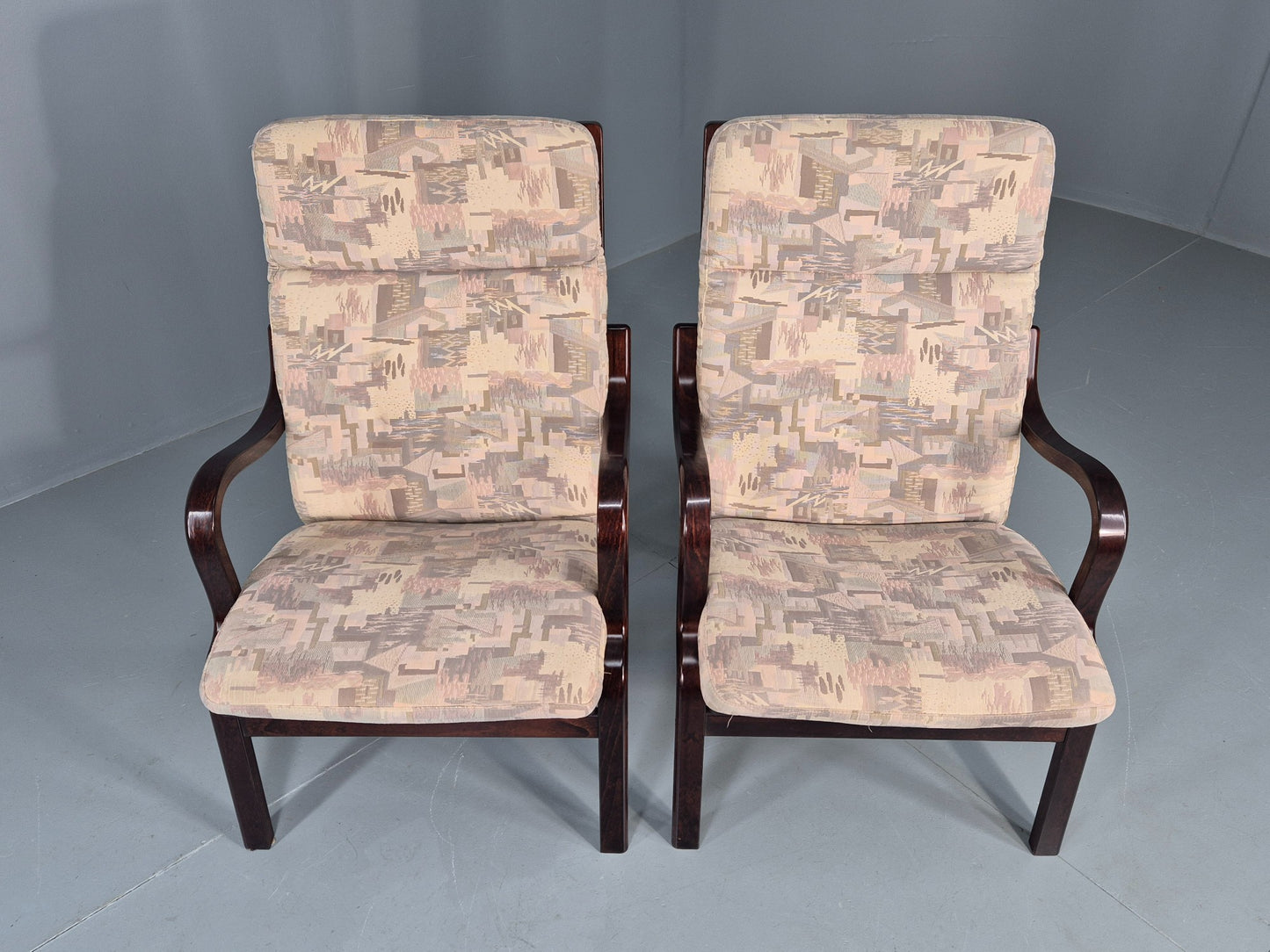Vintage Danish Bentwood Lounge Chairs 1980s Stouby Retro MCM EB12130
