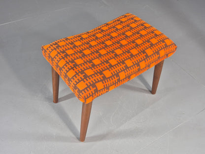 Vintage Mid Century Footstool Danish Orange and Brown Beech Legs 1960s EB12094