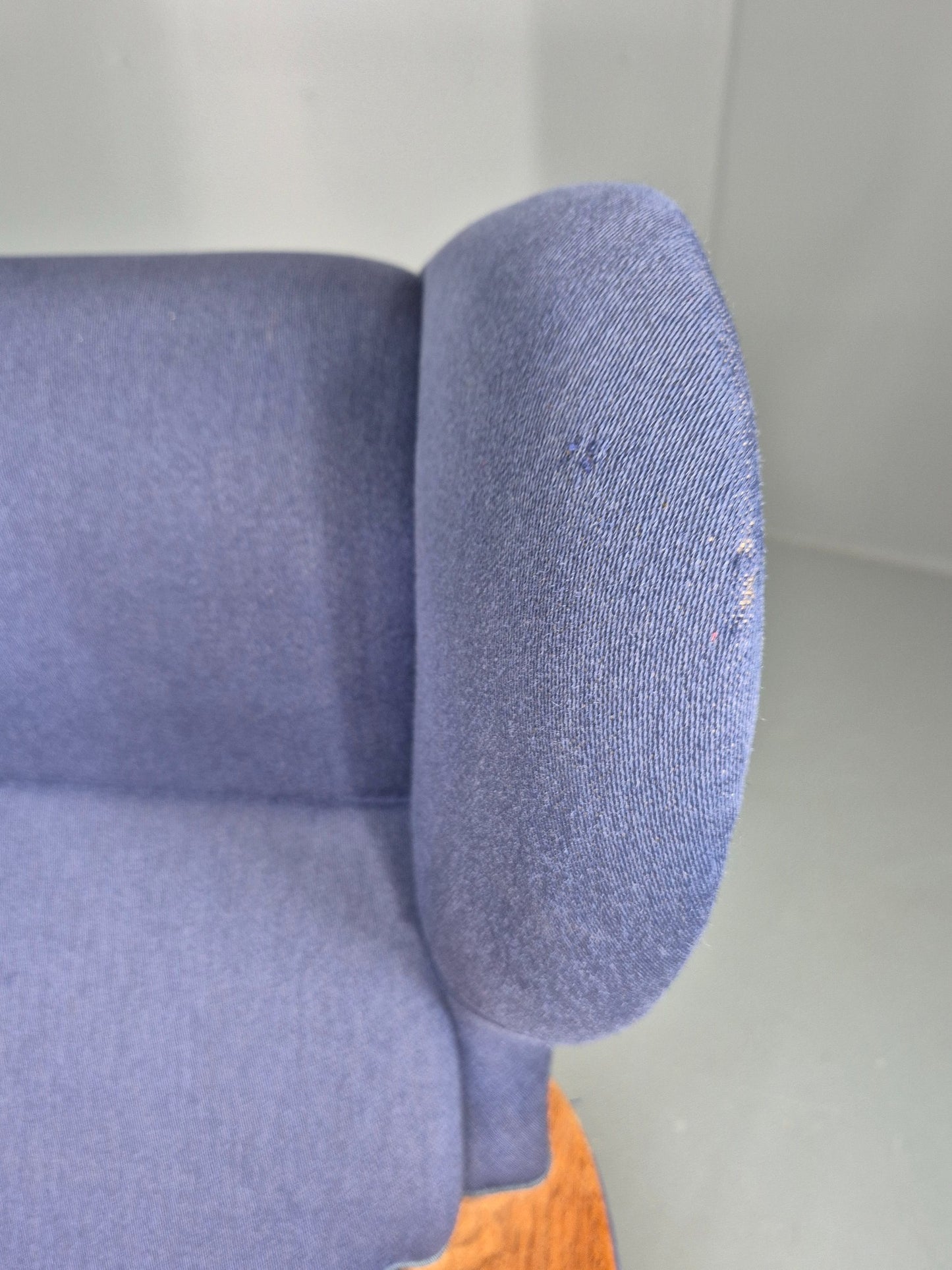 Vintage Danish Lounge Wing Chair Oak Frame Blue Wool 1970s  Retro MCM EB12771