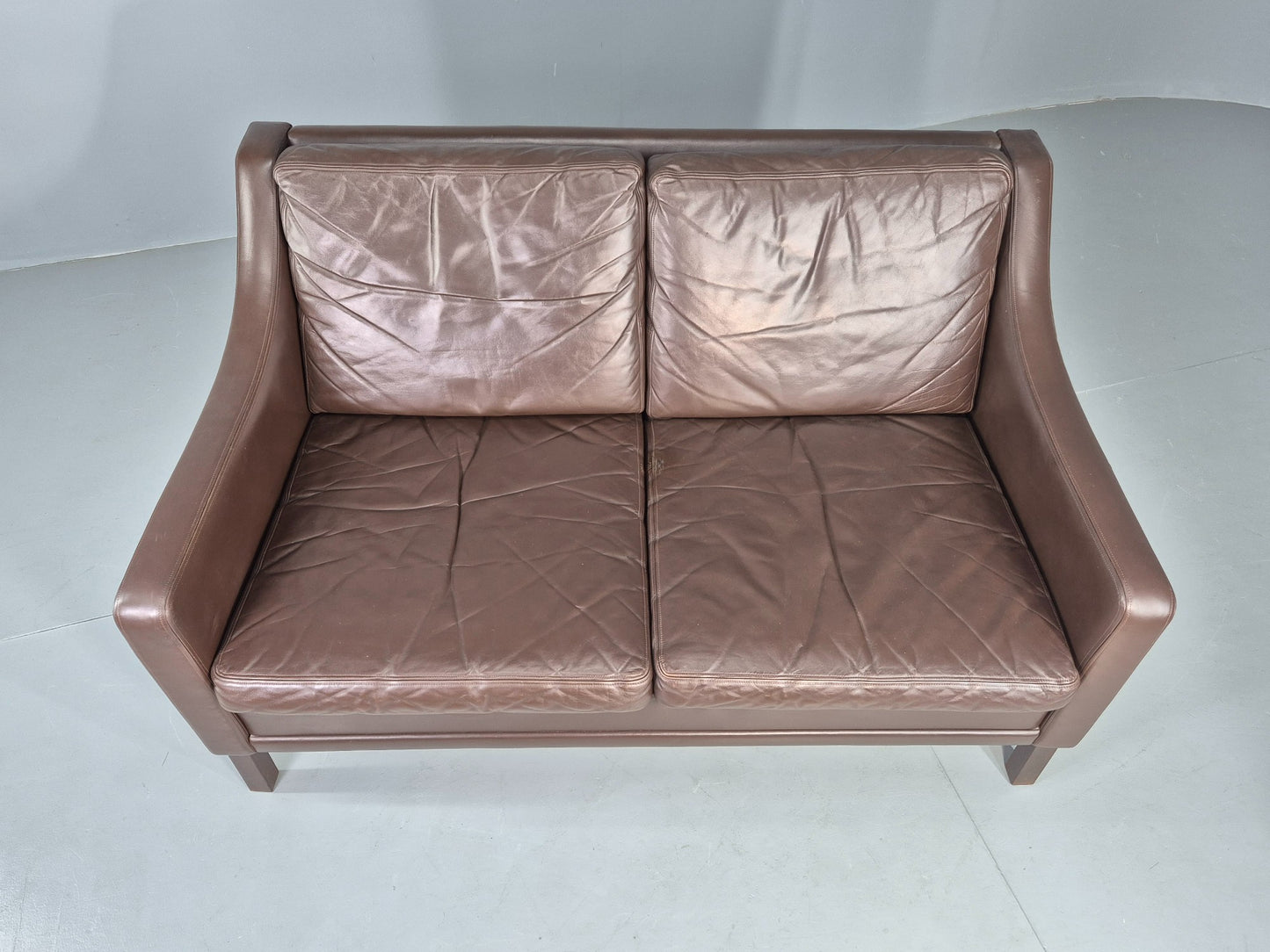 Vintage Mid Century 2 Seater Sofa Brown Leather Danish 1970s Retro MCM EB12468
