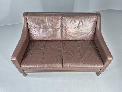 Vintage Mid Century 2 Seater Sofa Brown Leather Danish 1970s Retro MCM EB12468