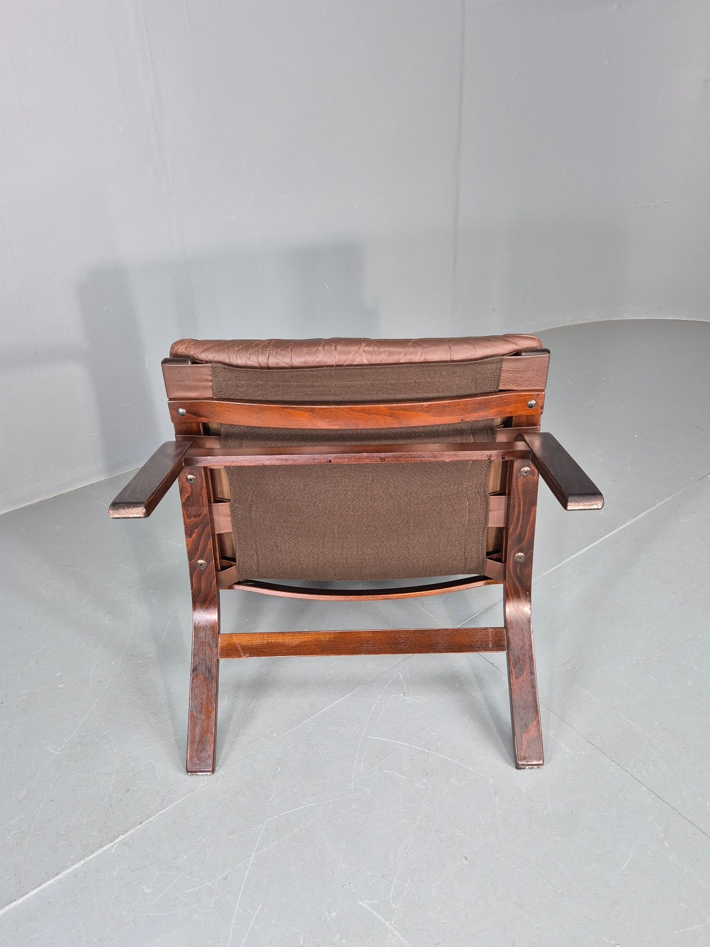 Vintage 1970s Leather Lounge Chair Farstrup Denmark Bentwood Frame Retro EB12311