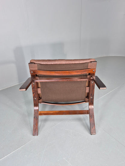Vintage 1970s Leather Lounge Chair Farstrup Denmark Bentwood Frame Retro EB12311