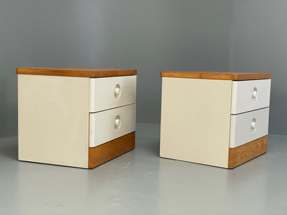 Vintage Bedside Cabinets Pair Stag White Retro 1980s Drawers Oak Top EB12956