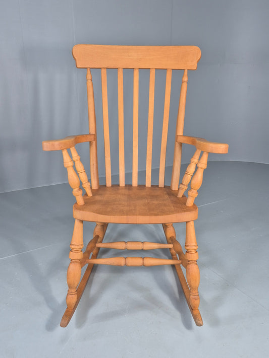 Vintage Traditional Farmhouse Rocking Chair 1970s Cottage Style Beech EB12473