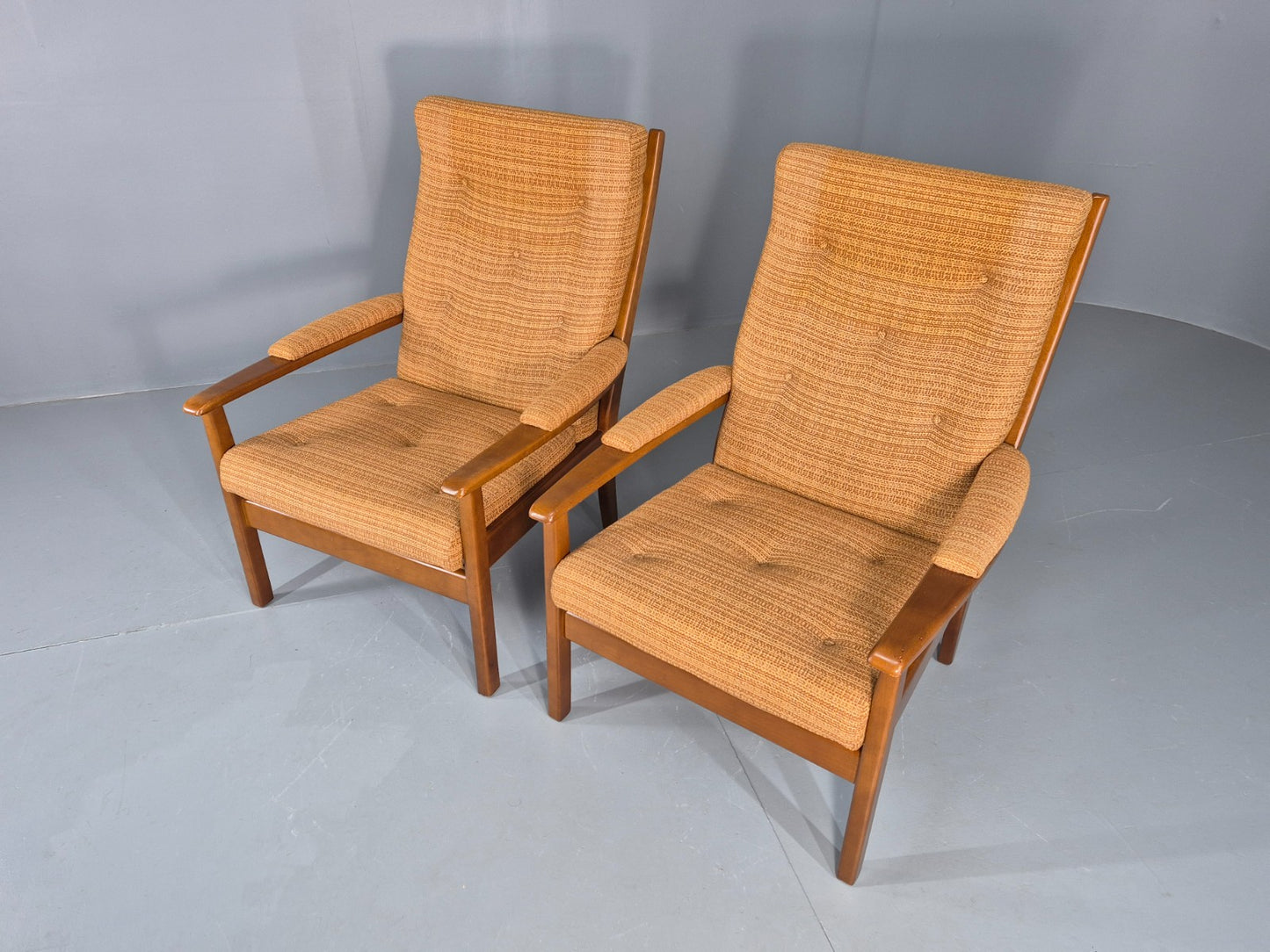 2 Vintage 1960s Lounge Chairs Beech and Orange Cintique Retro MCM  EB11930