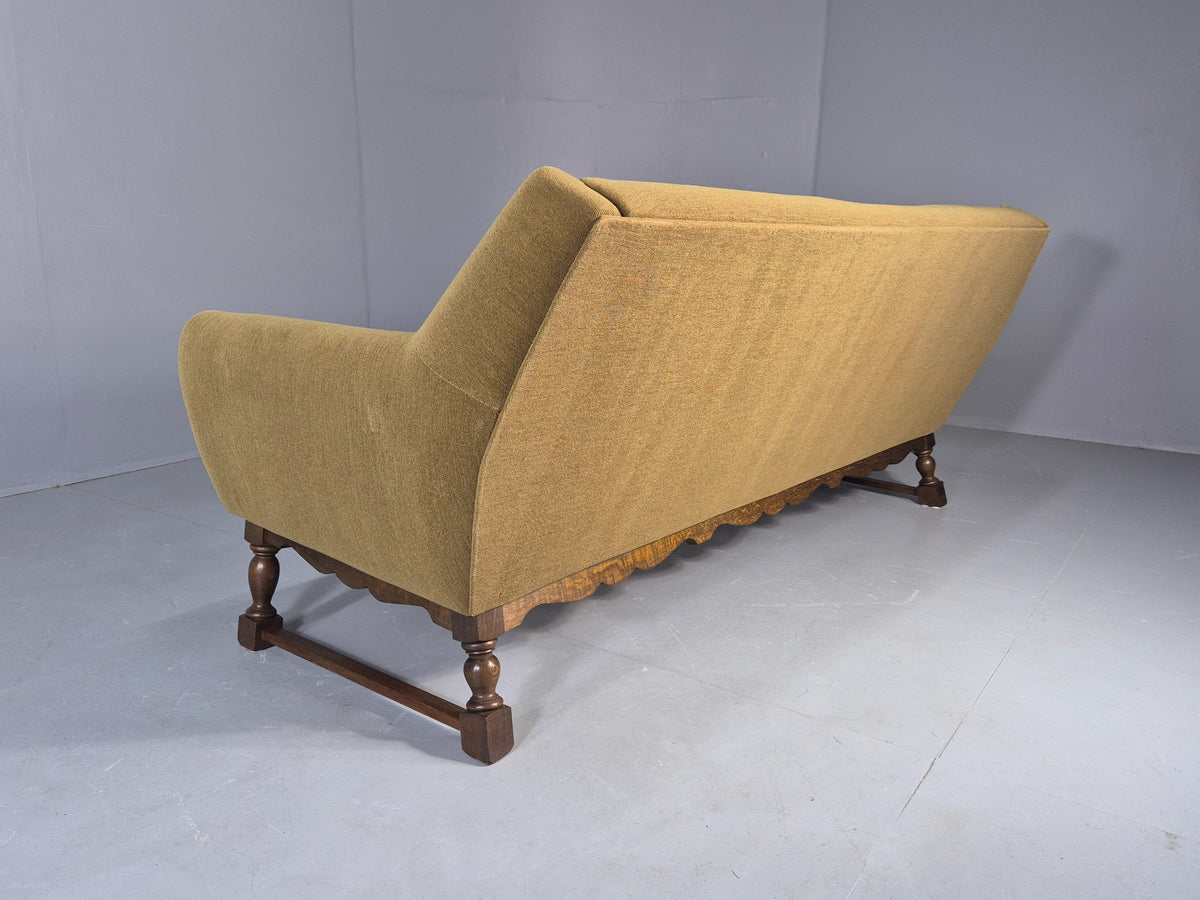 Vintage Danish 3 Seater Sofa 1970s Green Wool on Oak Frame Retro EB12752