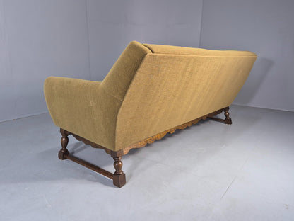 Vintage Danish 3 Seater Sofa 1970s Green Wool on Oak Frame Retro EB12752