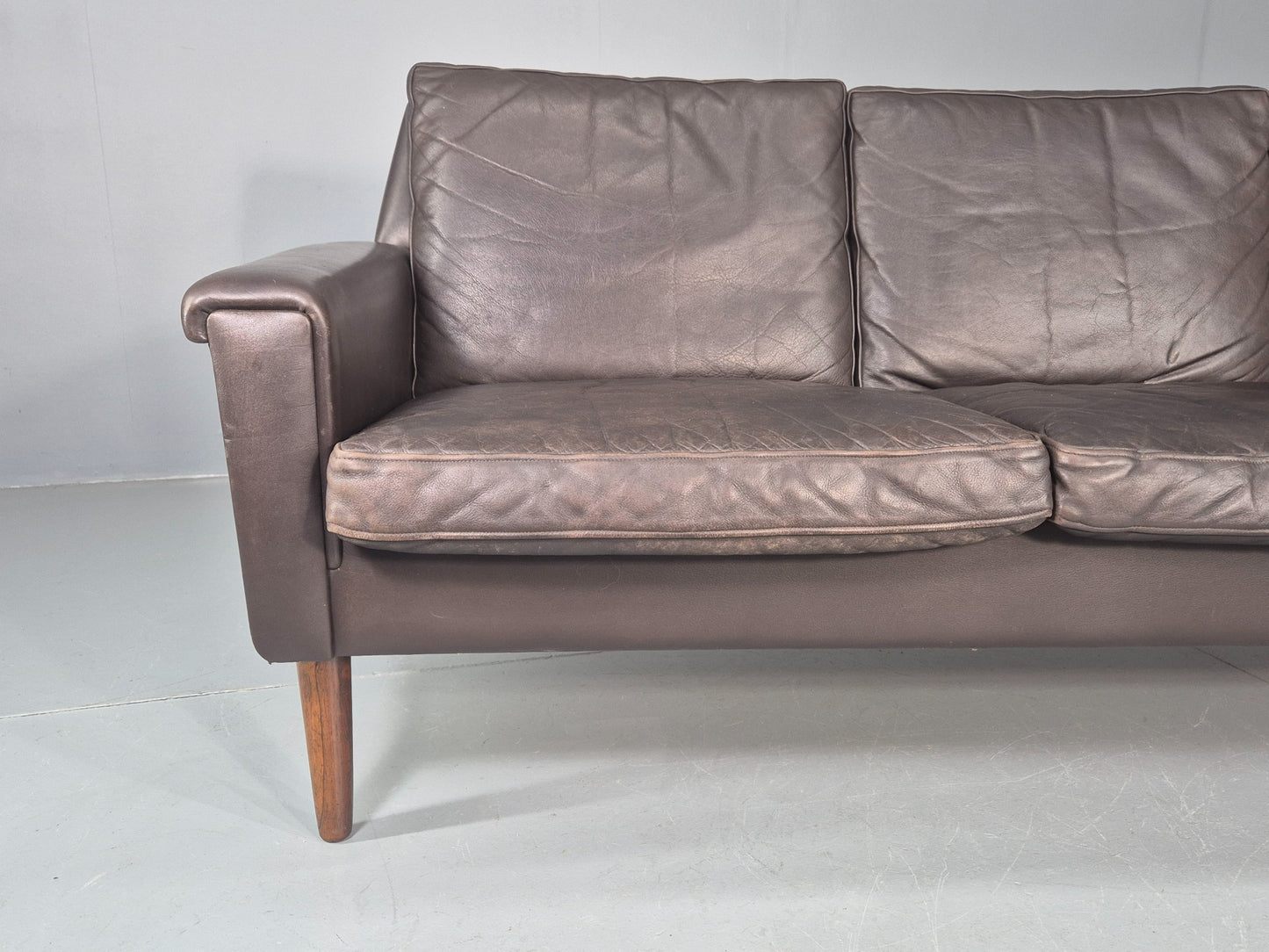 Vintage Mid Century 3 seater Danish Brown Leather Sofa Retro 1960s EB12261