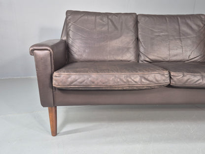Vintage Mid Century 3 seater Danish Brown Leather Sofa Retro 1960s EB12261
