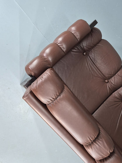 Vintage 3 Seater Sofa Danish Brown Leather 1970s Retro Mid Century EB12449