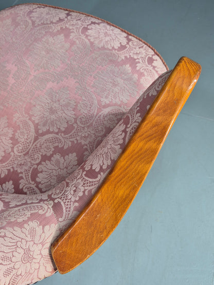 Vintage Danish Rococo Style Arm Chair Pink Floral Damask 20th Century EB12704