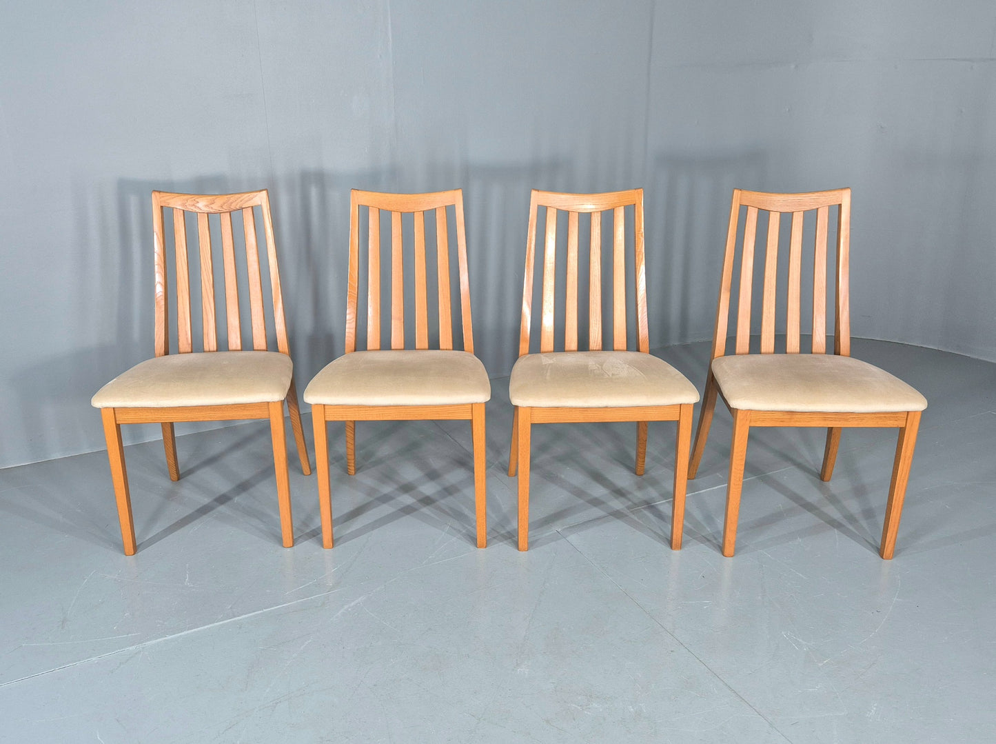 4 Vintage G Plan Dining Chairs High Spoke Back Ash Frame 1990s Retro EB12840