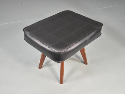 Vintage Mid Century Danish Footstool Black Vinyl Teak Legs 1960s Retro EB12148