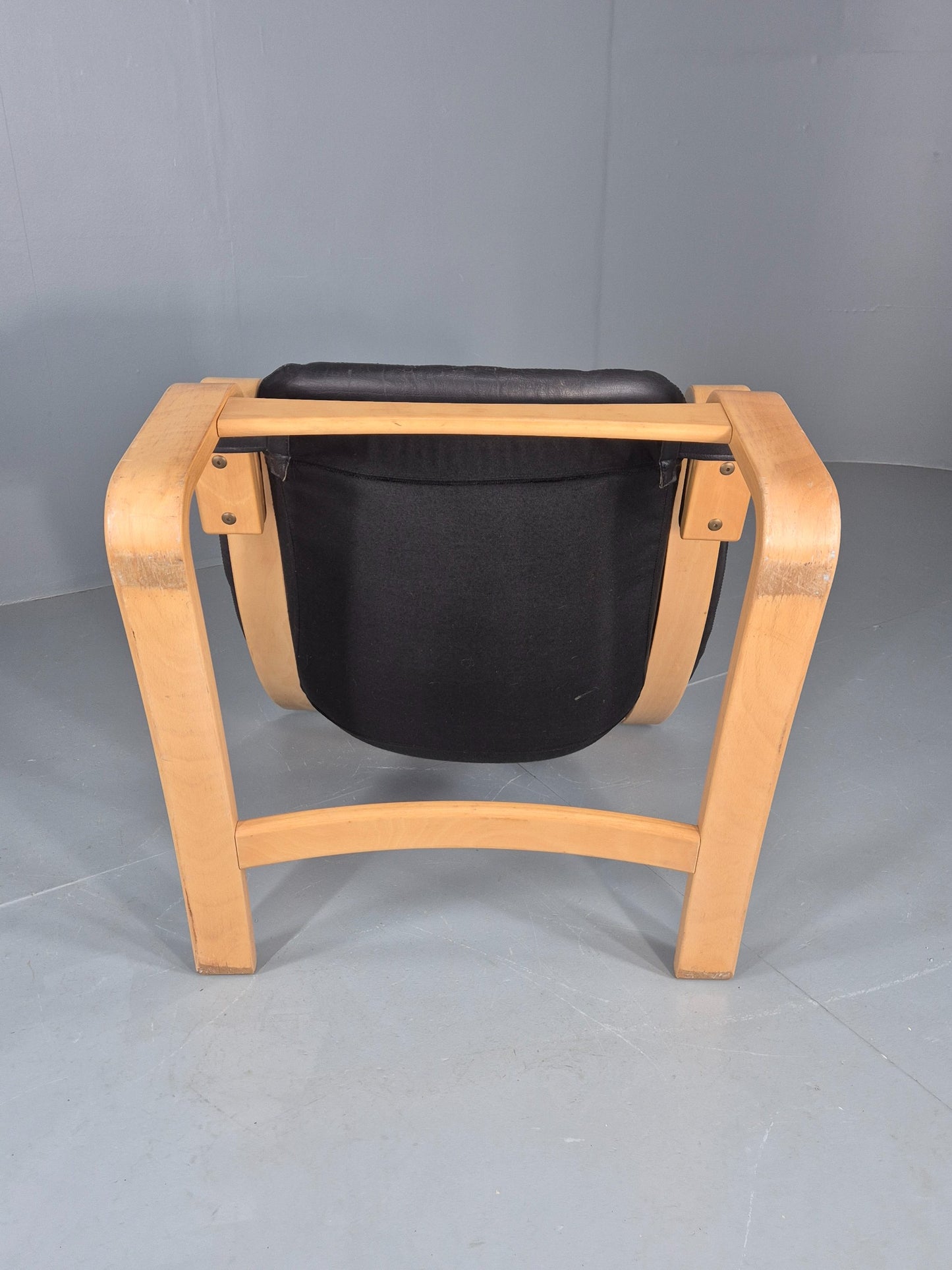 Vintage 1970s Lounge Chair Krokken By Fribytter Leather Bentwood Retro EB11999