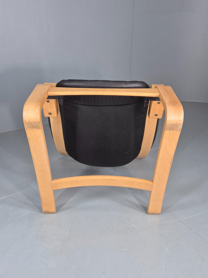 Vintage 1970s Lounge Chair Krokken By Fribytter Leather Bentwood Retro EB11999