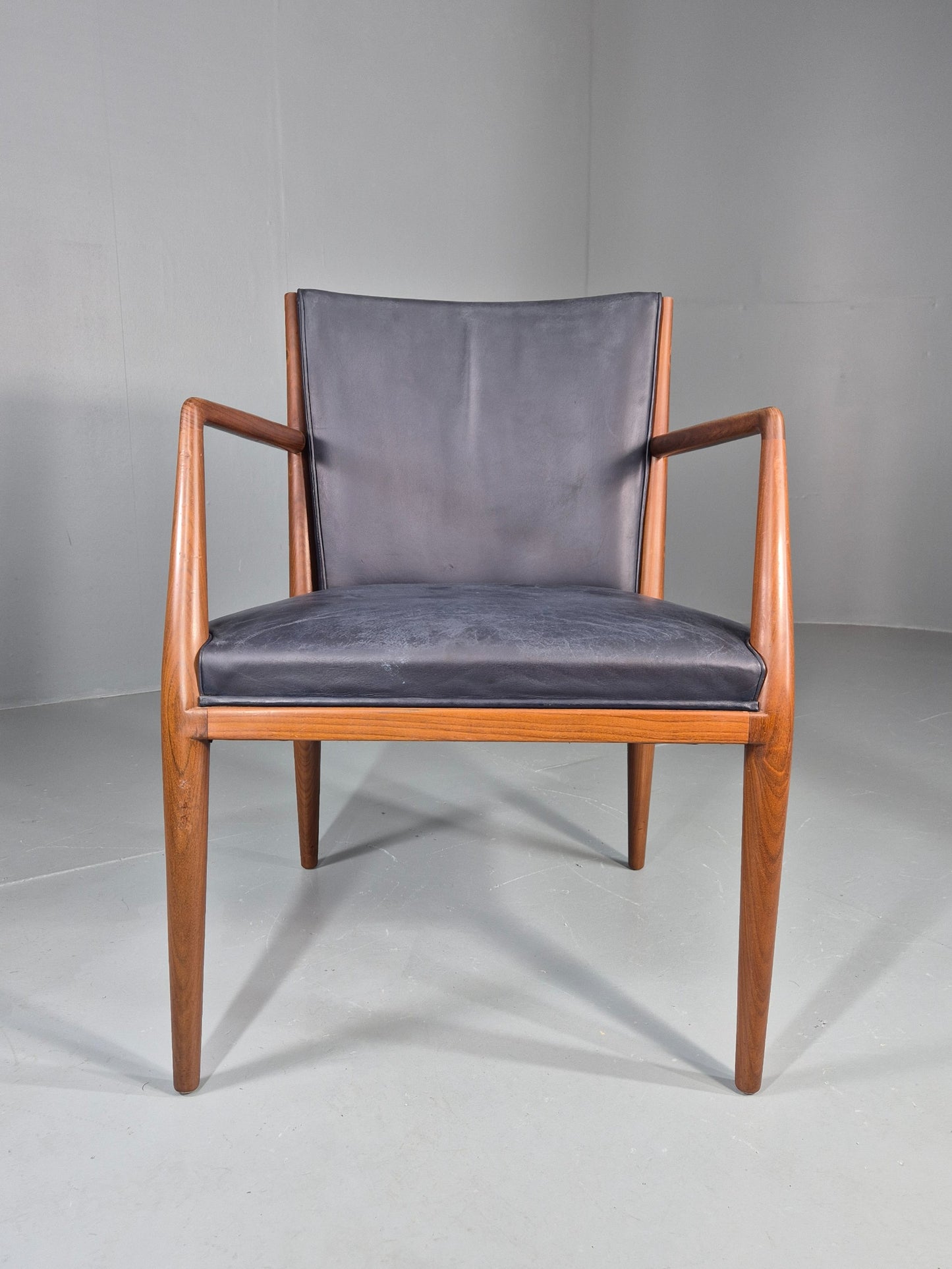 Vintage Mid Century Teak Armchair Blue Leather1960s Retro  EB11902