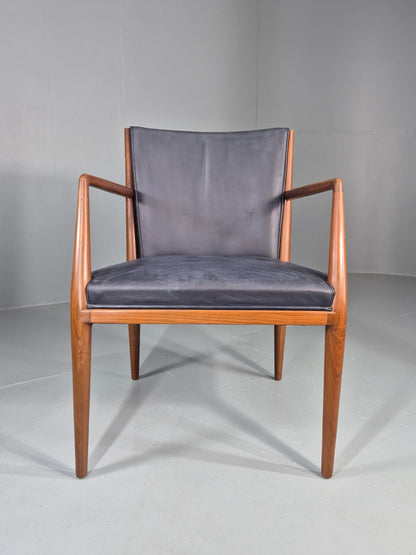 Vintage Mid Century Teak Armchair Blue Leather1960s Retro  EB11902