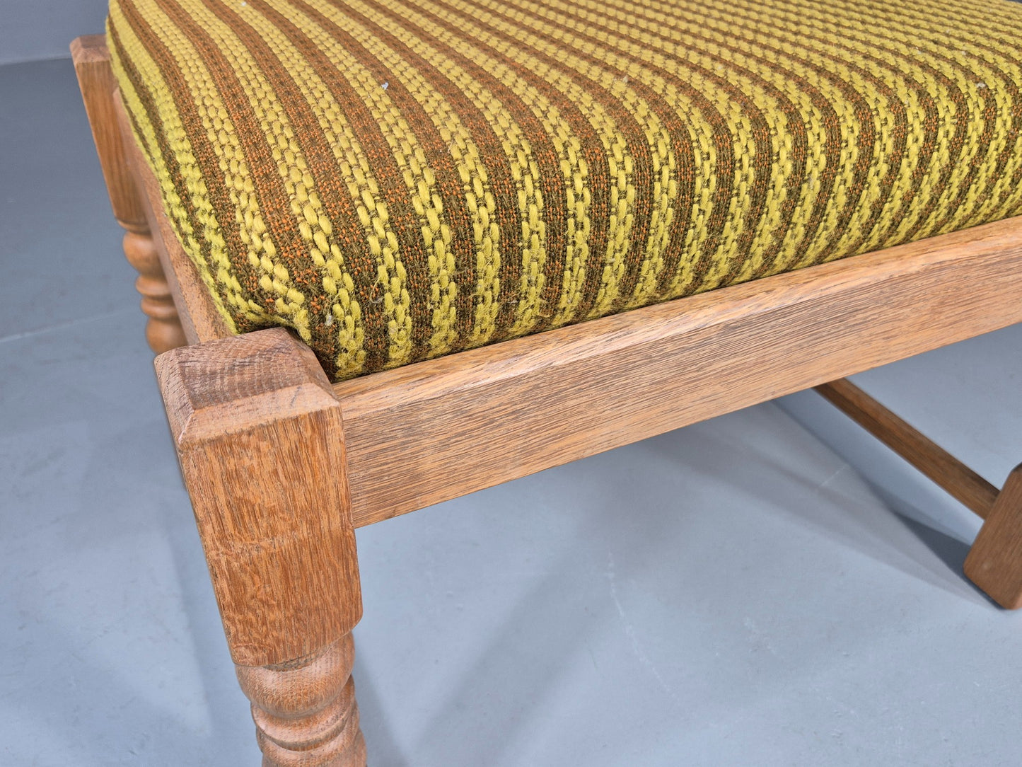 Vintage Kjaernulf Oak Footstool 1970s Danish Retro Green Brown Wool EB12275