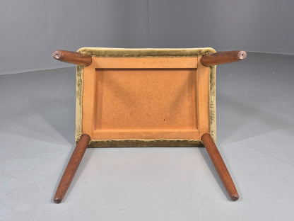 Vintage Danish Mid Century FootStool Teak legs Green Velour 1960s Retro EB12030
