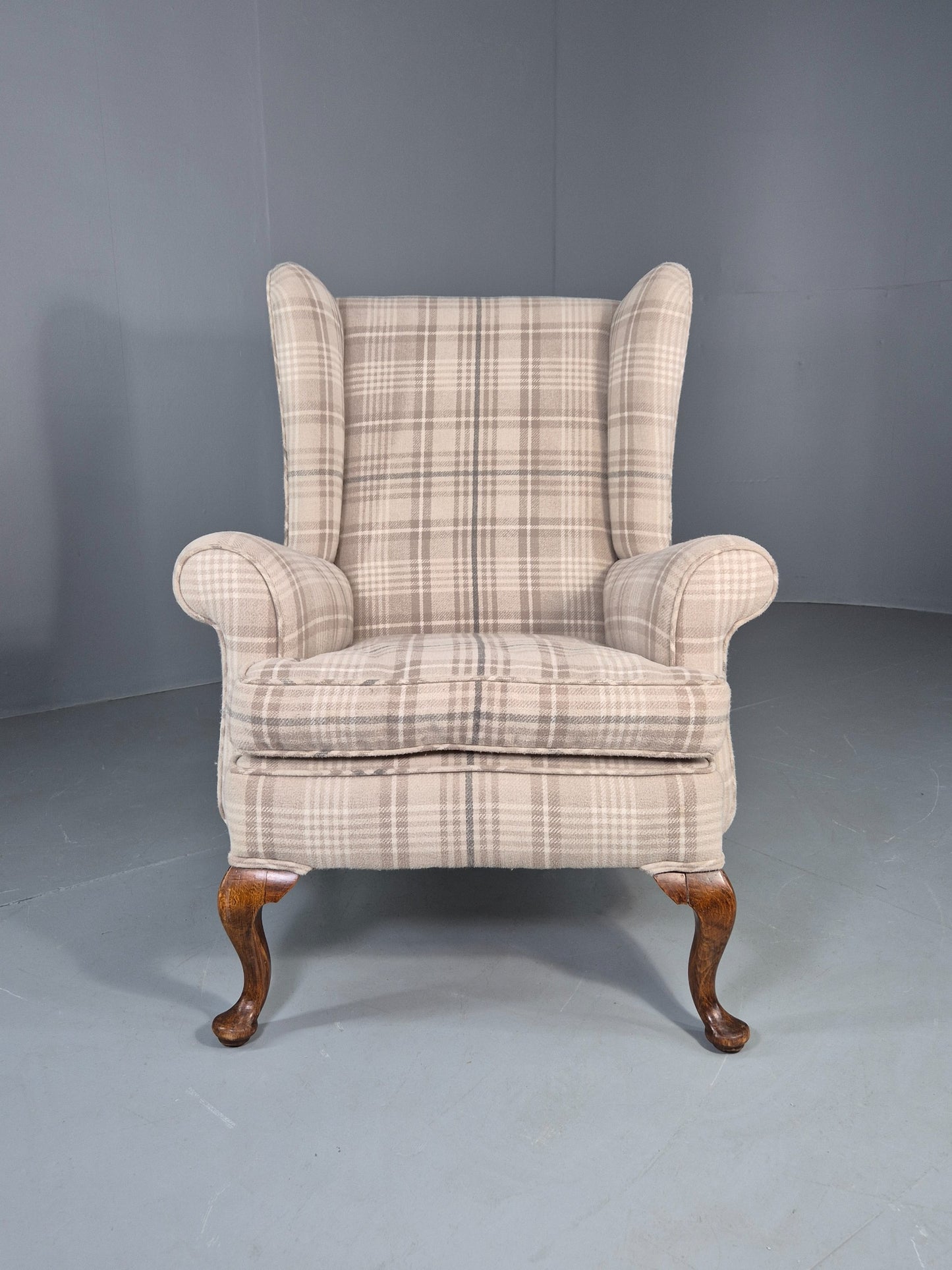 Vintage Wingback Lounge Chair 20th Century Check Wool Upholstery EB12856