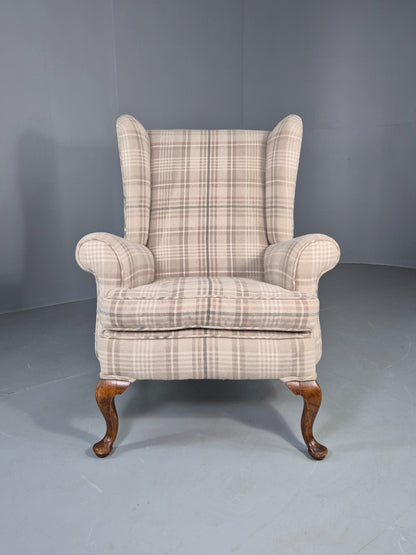 Vintage Wingback Lounge Chair 20th Century Check Wool Upholstery EB12856