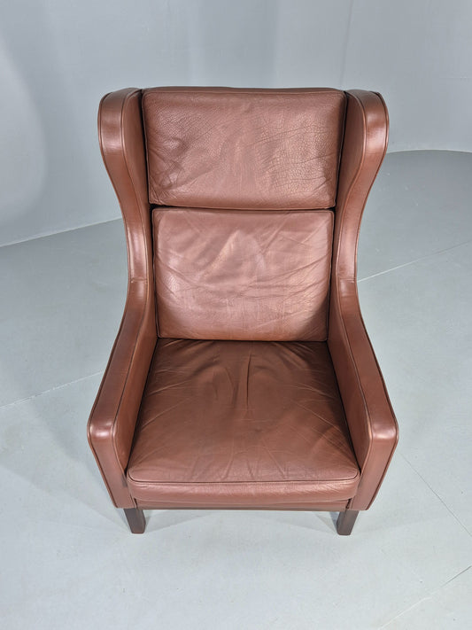 Vintage Lounge Chair Mid Century Danish Brown Leather Wingback Mogensen EB12377
