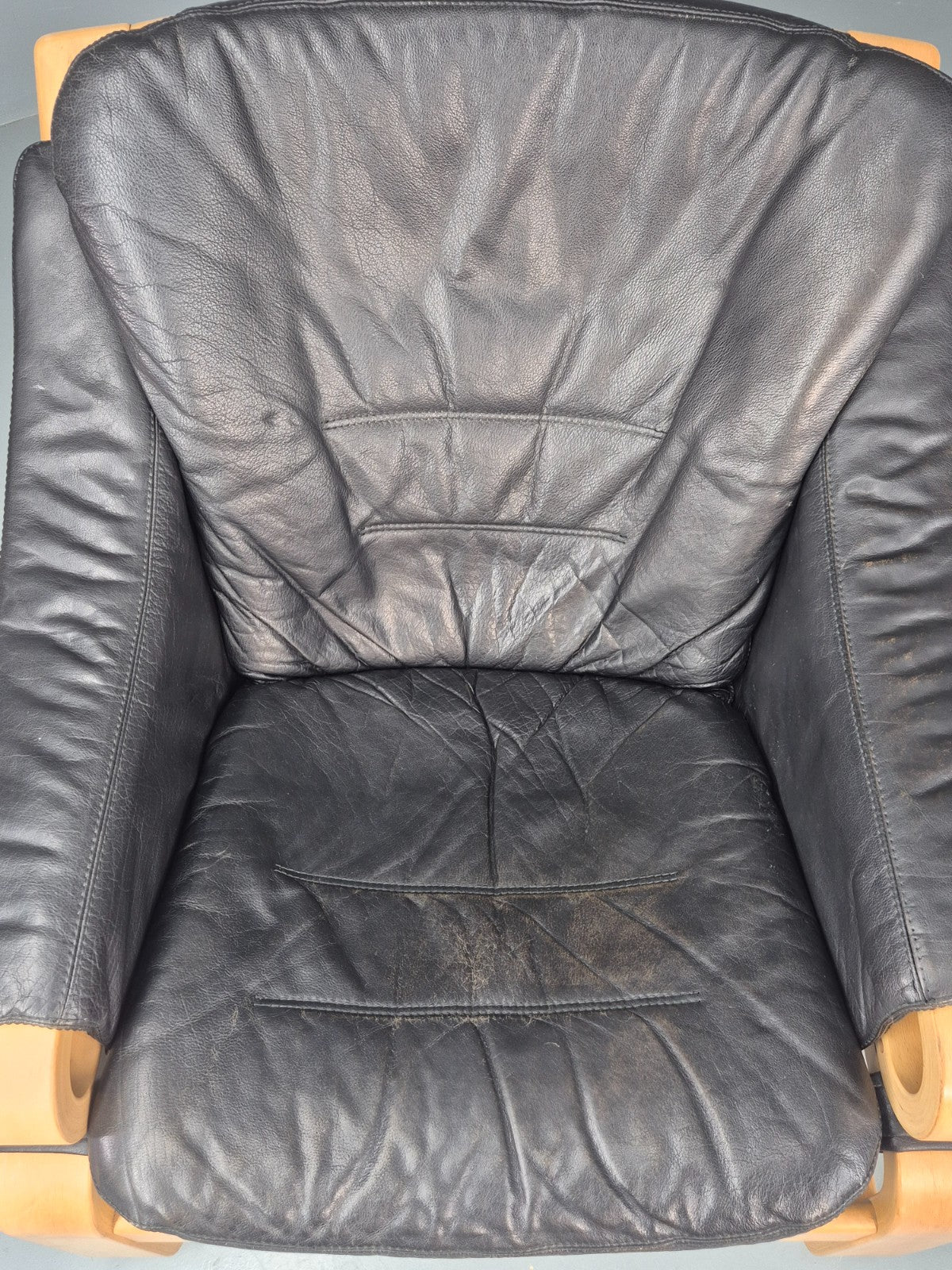 Vintage 1970s Lounge Chair Krokken By Fribytter Leather Bentwood Retro EB11999