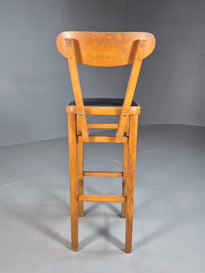 Vintage Mid-century Black Vinyl and Beech Bar Stool 1960s Retro EB07918