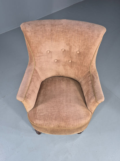 Antique Tub Chair Danish Peach Velour Upholstery 1900s  EB11934