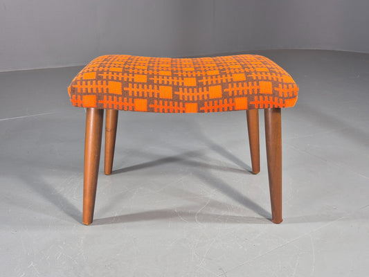 Vintage Mid Century Footstool Danish Orange and Brown Beech Legs 1960s EB12094