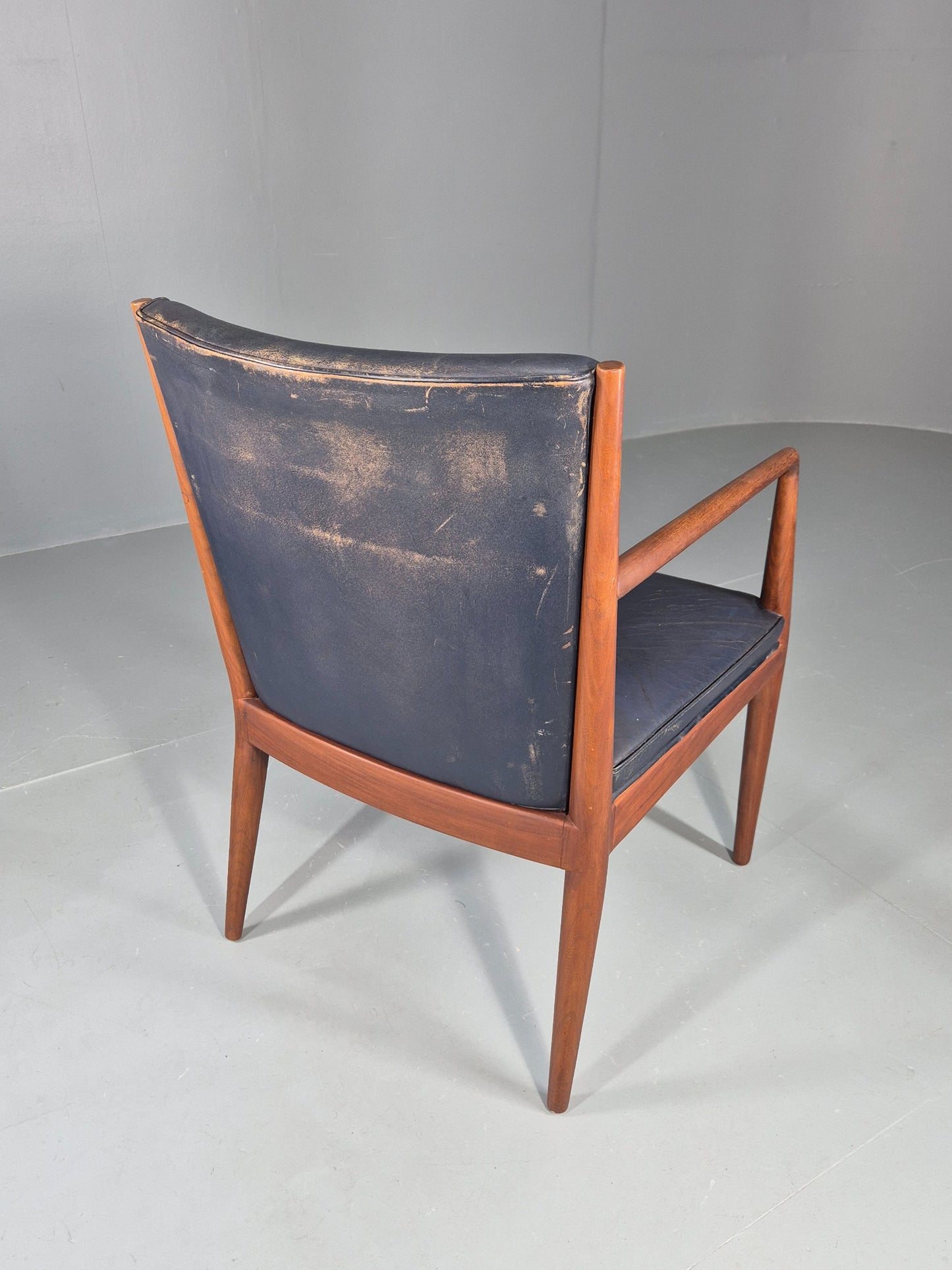 Vintage Mid Century Teak Armchair Blue Leather 1960s Retro EB11901
