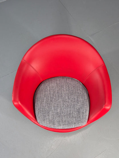 Vintage 1960s Swivel Chair Red Vinyl Grey Cushion Mid Century EB11076 MSWI