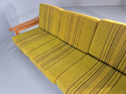 Vintage Danish 3 seater Sofa Oak Kjaenulf Green Cushions 1970s Retro EB12781