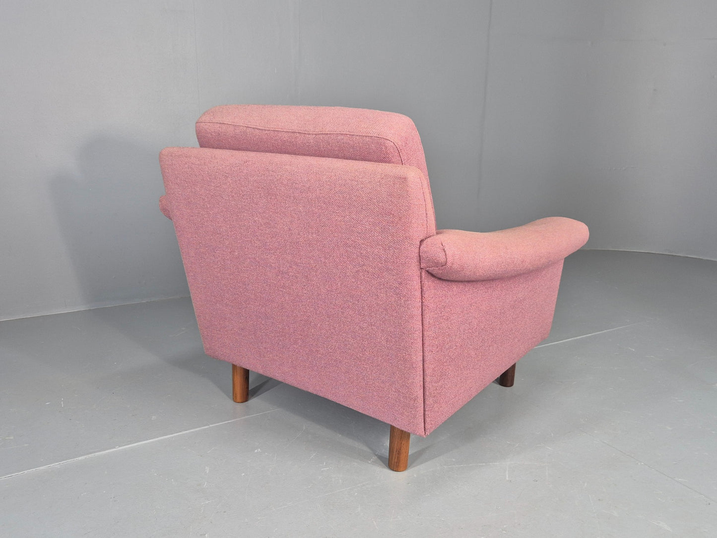 Vintage Danish Armchair Salmon Pink Wool 1960s Mid Century Retro EB12537