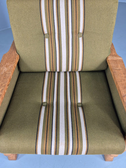 Vintage High Back Kjearnulf Arm Chair Oak Frame Green Stripe 1970s Retro EB12736