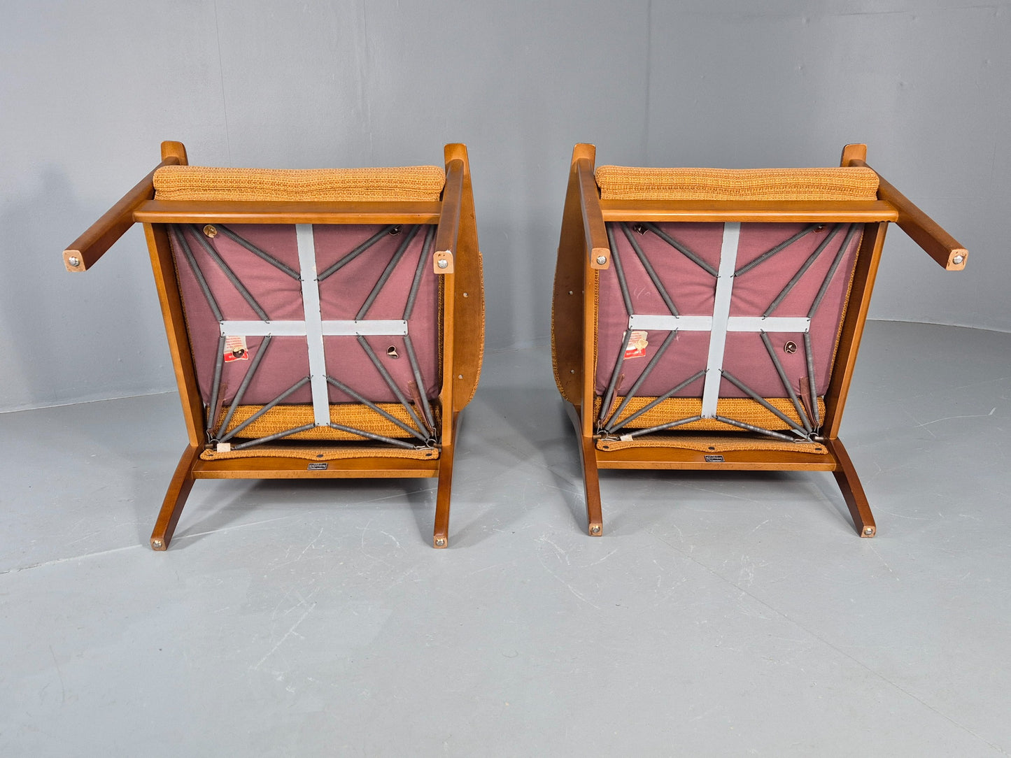 2 Vintage 1960s Lounge Chairs Beech and Orange Cintique Retro MCM  EB11930