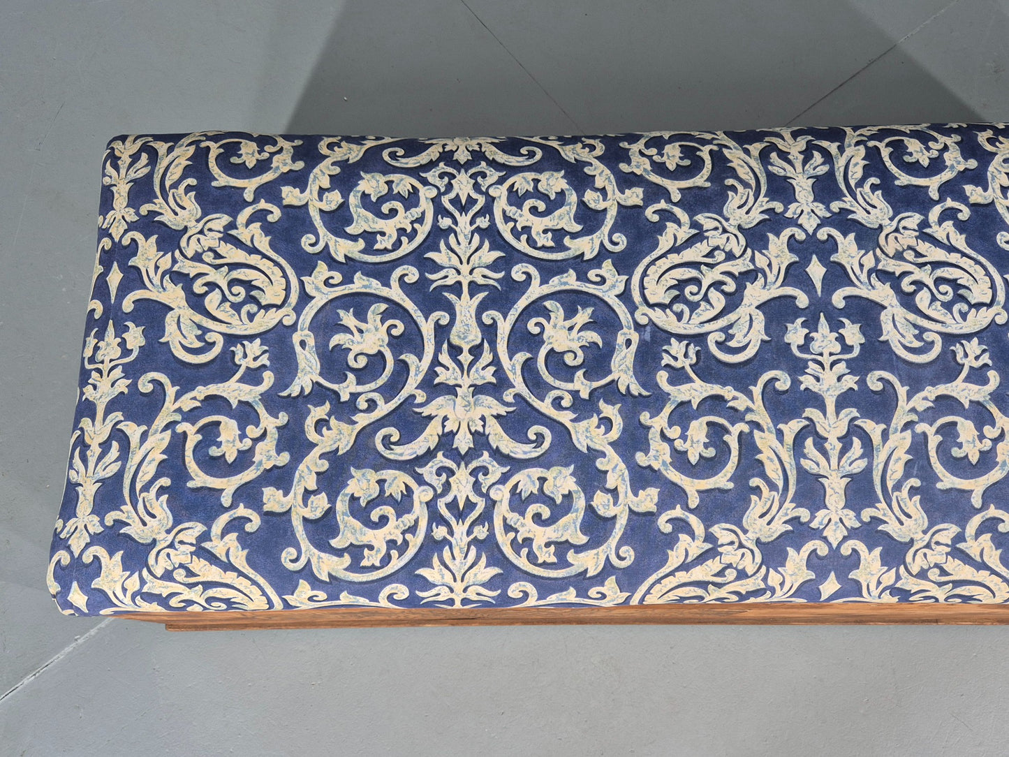 Antique Upholstered Ottoman Striped Pine and Cotton Print Window Seat EB11830